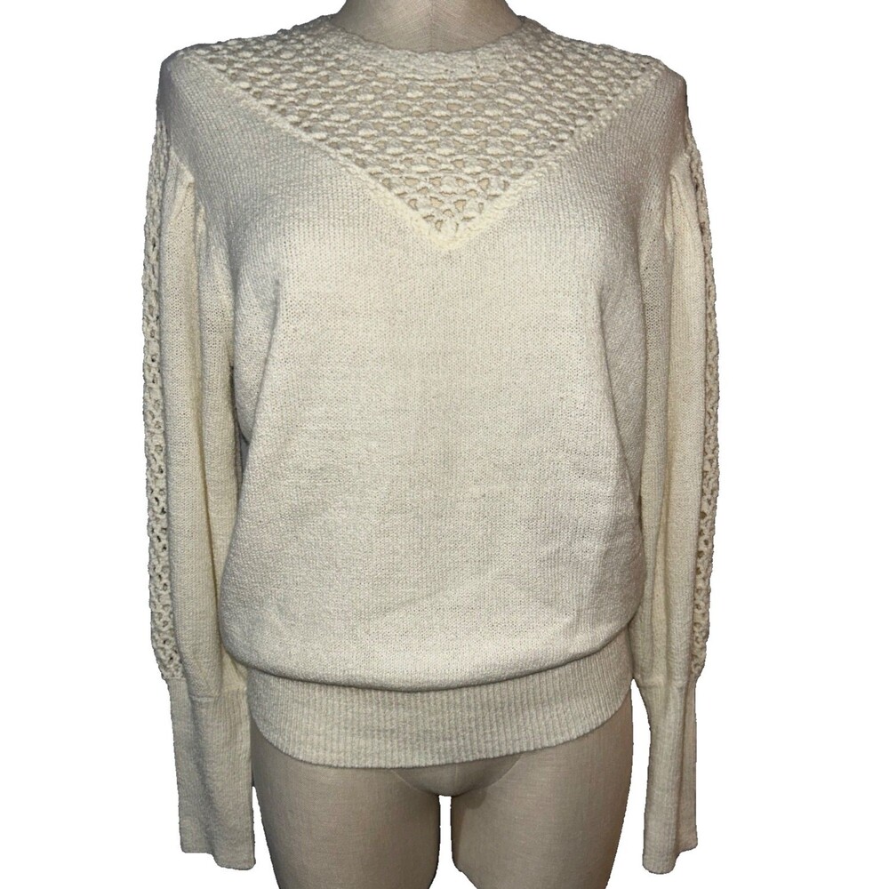 Brownstone Women’s Vintage Crochet Inset Sweater size M Crew Neck Romantic Boho